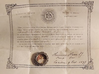 Reliquary - Relic Of St. Petrus Canisius Sj Ex Veste With Original Document