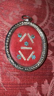 Reliquary - Relic Silver. Relics : St. Joseph. Domo Laurentii. S. Ludovicus. S. Honorati. S. Eduardi. en Silver/ Glass / Originally Sealed, Italy  19 th century ( Anno 1840 )