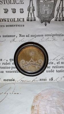 Reliquary - Relic St. Gertrudis Ex Ossibus With Document Roma - Italy 19th century ( anno 1849 )