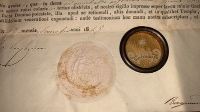 Reliquary - Relic St. Gertrudis Ex Ossibus With Document Roma - Italy 19th century ( anno 1849 )