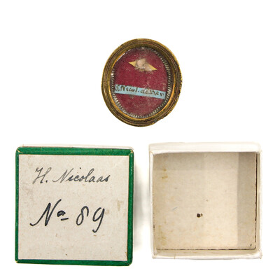 Reliquary - Relic St. Nicholas en Brass / Glass / Wax Seal, Italy  19 th century