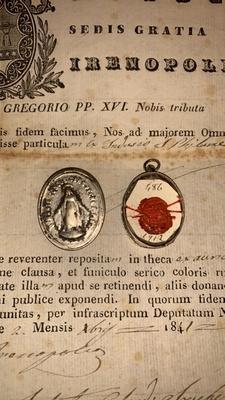 Reliquary - Relic St. Philomena Ex Indusio With Document en Silver, Roma - Italy 19th century ( anno 1841 )