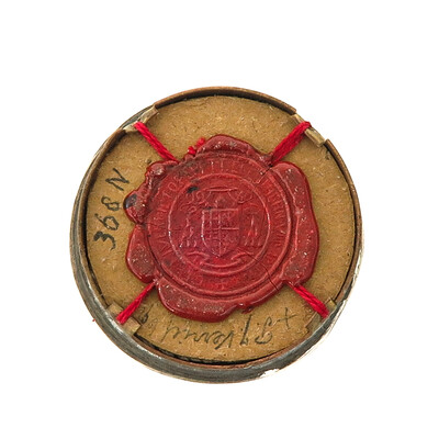 Reliquary - Relic Stone Of Stoning St. Liduina en Brass / Glass / Wax Seal, Belgium  19 th century