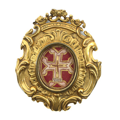 Reliquary - Relic True Cross  en Brass / Glass / Wax Seal, Italy  19 th century ( Anno 1840 )