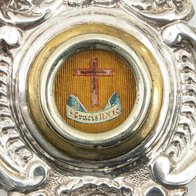 Reliquary - Relic True Cross  en Silver / Glass / Originally Sealed, Italy  19 th century