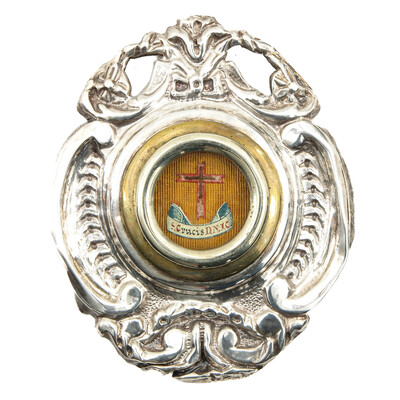 Reliquary - Relic True Cross  en Silver / Glass / Originally Sealed, Italy  19 th century