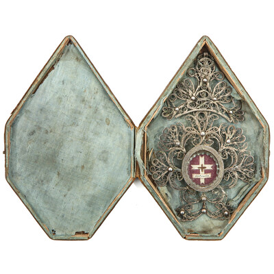 Reliquary - Relic True Cross  en Silver / Filigree / Glass / Wax Seal, Italy 19 th century