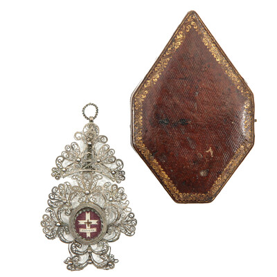 Reliquary - Relic True Cross  en Silver / Filigree / Glass / Wax Seal, Italy 19 th century