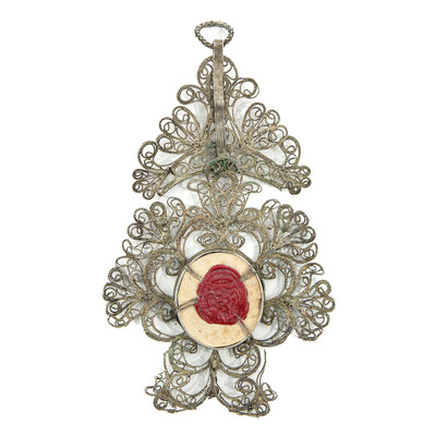 Reliquary - Relic True Cross  en Silver / Filigree / Glass / Wax Seal, Italy 19 th century