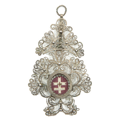 Reliquary - Relic True Cross  en Silver / Filigree / Glass / Wax Seal, Italy 19 th century