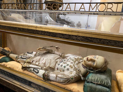 Reliquary - Relic Wax Body Corpus S. Modestini M. With Real Bones & Original Documents. Italy  20 th century ( Anno 1948 )