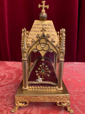 Reliquary - Relics Ss. Maximi Et Venerandi Et Soc. Mm. en Brass / Bronze, France 19 th century