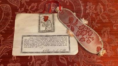 Reliquary Small Shoe-Sole With Fabric Touched To The Body Of St. Rosa Di Viterbo. Originally Sealed And Signed By The Abbess In 1869 Italy