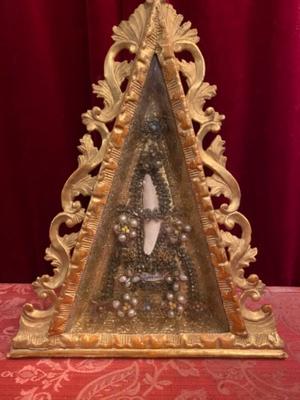 Reliquary St. Ignatius  en wood polychrome / Gilt / Glass / Brocade and Pearls , Southern Germany 18th century