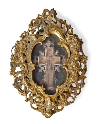 Reliquary - Relic True Cross Rock Crystal style Rococo  en Brass / Bronze / Gilt / Glass, Italy  18 th century