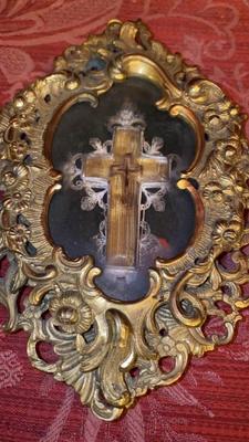 Reliquary - Relic True Cross Rock Crystal style Rococo  en Brass / Bronze / Gilt / Glass, Italy  18 th century