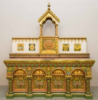 Altar style Romanesque en wood polychrome, France 19th century