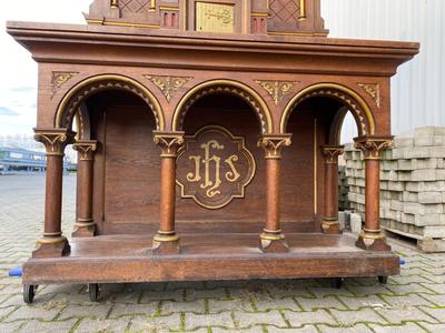 Altar style Romanesque en Oak wood / Gilt / Painted, France 20 th century ( Anno 1930 )