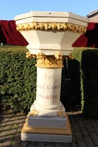 Baptismal Font style Romanesque en Terra-Cotta polychrome / Zinc / Wood, France 19th century (1870)