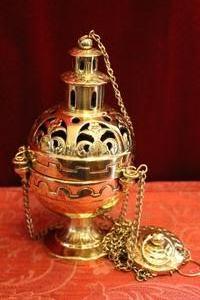 Censer style Romanesque en Brass / Polished / Varnished, Belgium 19th century