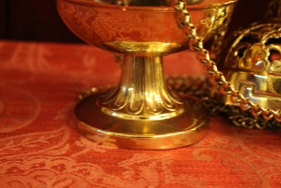 Censer style Romanesque en Brass / Bronze / Polished and Varnished, Belgium 19th century