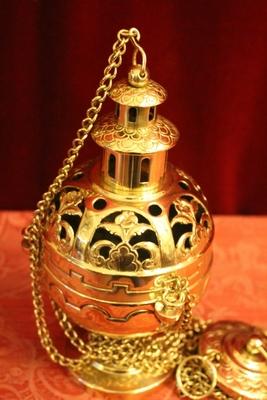 Censer style Romanesque en Brass / Bronze / Polished and Varnished, Belgium 19th century