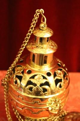 Censer style Romanesque en Brass / Bronze / Polished and Varnished, Belgium 19th century