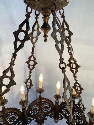 Chandelier style Romanesque en Bronze, France 19th century