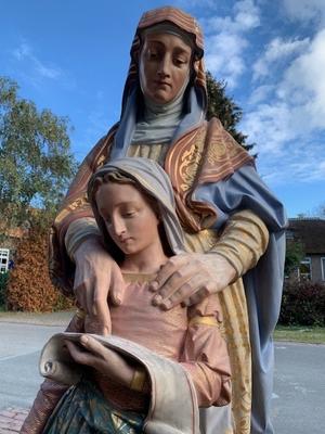 Exceptional Life Size St. Anne Statue. Weight 137 Kgs. style Romanesque en Terra-Cotta polychrome, France 19th century ( anno 1890 )