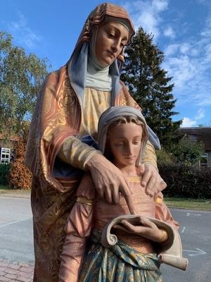 Exceptional Life Size St. Anne Statue. Weight 137 Kgs. style Romanesque en Terra-Cotta polychrome, France 19th century ( anno 1890 )