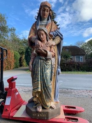 Exceptional Life Size St. Anne Statue. Weight 137 Kgs. style Romanesque en Terra-Cotta polychrome, France 19th century ( anno 1890 )