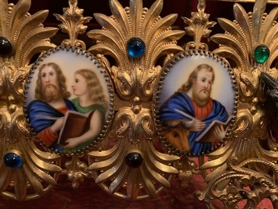 1 Romanesque Exceptional Missal Stand. Enamel Applications Of The 4 Evangelists An Jesus + Angel Heads.