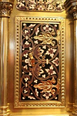 Exceptional Tabernacle style Romanesque en Brass / Bronze / Gilt / Red Copper / Enemelled , France 19th century (1870)