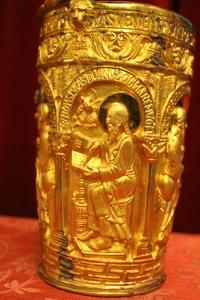 Holy Water Bucket Measures Without Handle style Romanesque en Bronze / Gilt, France 19th century