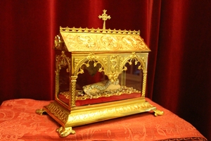 Reliquary Ex Ossibus St. Constancyi M. style Romanesque en Bronze / Gilt, France 17th / 19th Century