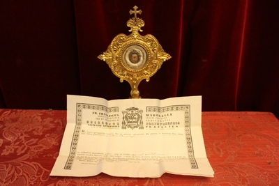 Reliquary Relic Of St. Joannes Baptist Silver Theca / Original Document style Romanesque en Bronze / Gilt, Italy 19th century ( 1868 )