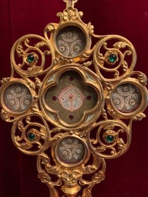 Reliquary - Relic Of The True Cross. Relics Of All 12 Apostles style Romanesque en Bronze / Gilt / Stones, France 19th century ( 1875 )