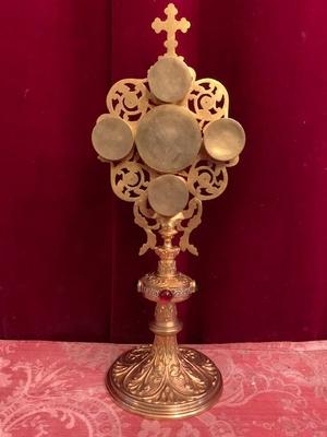 Reliquary - Relic Of The True Cross. Relics Of All 12 Apostles style Romanesque en Bronze / Gilt / Stones, France 19th century ( 1875 )