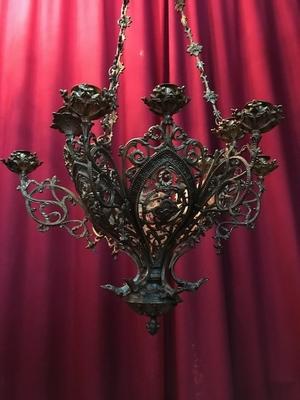 Sanctuary Lamp style Romanesque en Bronze / Gilt, France 19th century ( anno 1875 )