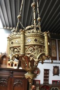 Sanctuary Lamp style Romanesque en Brass / Bronze, France 19th century