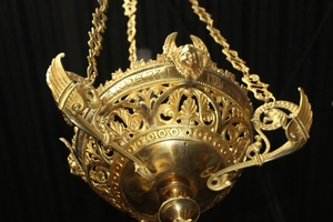 Sanctuary Lamp style Romanesque en Brass / Bronze, France 19th century