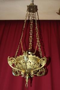 Sanctuary Lamp style Romanesque en Bronze / Gilt, France 19th century