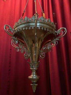 Sanctuary Lamp style Romanesque en Brass / Polished / New Varnished, France 19th century ( anno 1890 )