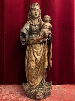 St. Mary Statue style Romanesque en wood polychrome, Southern France 17 th century