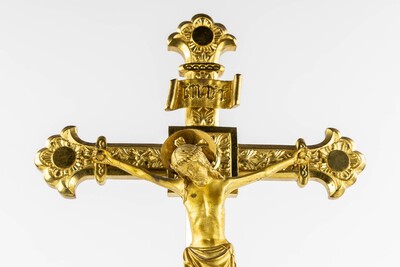 Altar - Cross style Romanesque - Style en Bronze Gilt, Belgium  19 th century