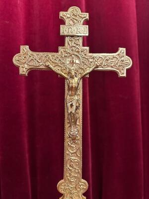 Altar - Cross style Romanesque - Style en Bronze / Polished and Varnished, France 19 th century ( Anno 1885 )