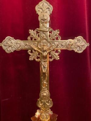 Altar - Cross style Romanesque - Style en Brass / Polished / New Varnished, France 19th century ( anno 1890 )