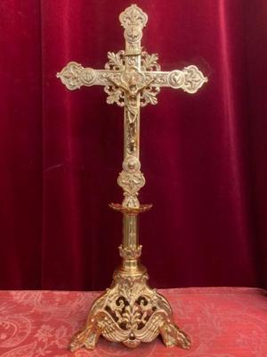 Altar - Cross style Romanesque - Style en Brass / Polished / New Varnished, France 19th century ( anno 1890 )