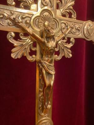 Altar - Cross style Romanesque - Style en Brass / Polished / New Varnished, France 19th century ( anno 1890 )