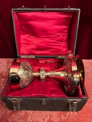 Chalice With Original Paten Spoon & Case Stamped Joh. Aloys Bruijn Munster style Romanesque - Style en Full - Silver / 800, Muster - Germany 19 th century ( Anno 1890 ) New Gift in 1935